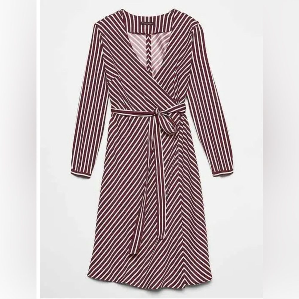 Maroon and white BR stripe wrap dress
